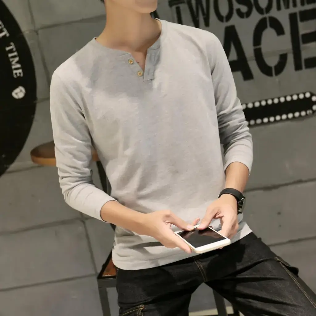 Men Long-Sleeved Red Cotton T-Shirt — feature 18
