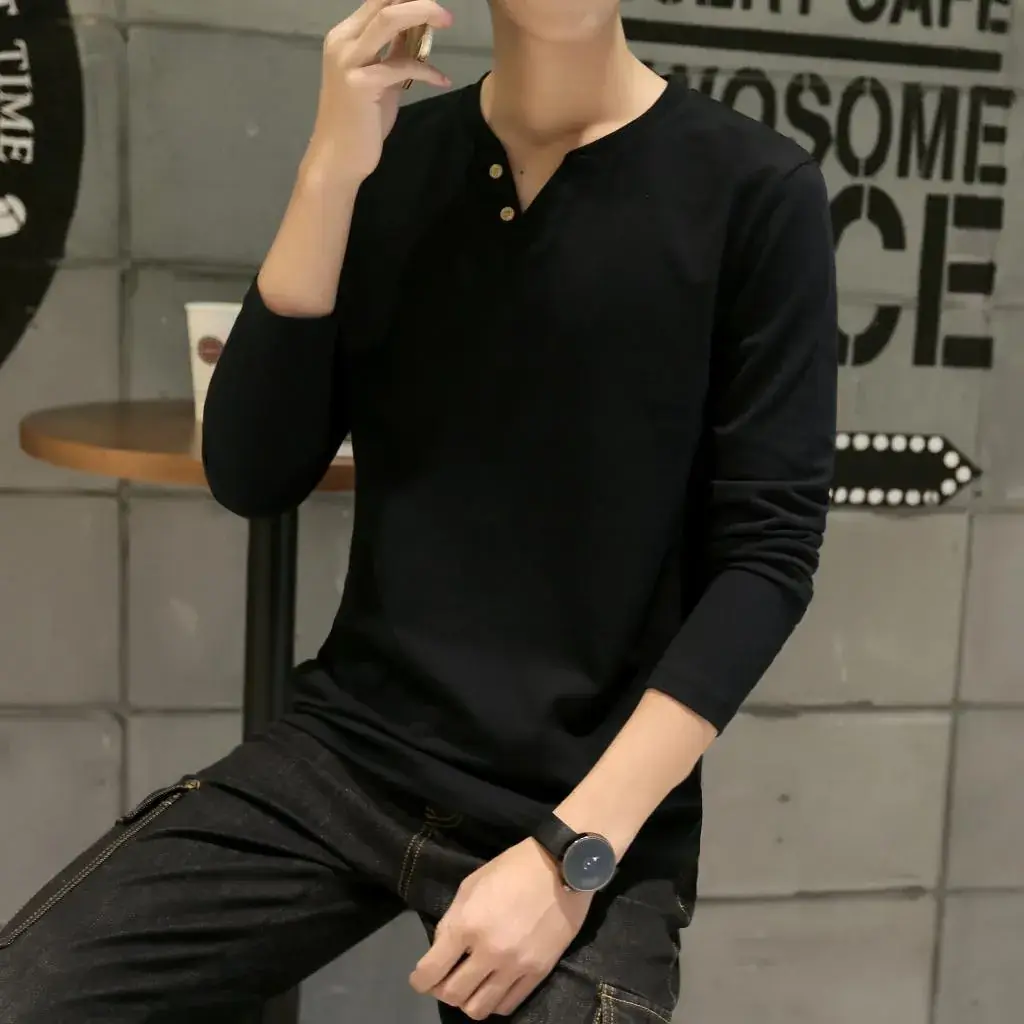 Men Long-Sleeved Red Cotton T-Shirt — feature 2