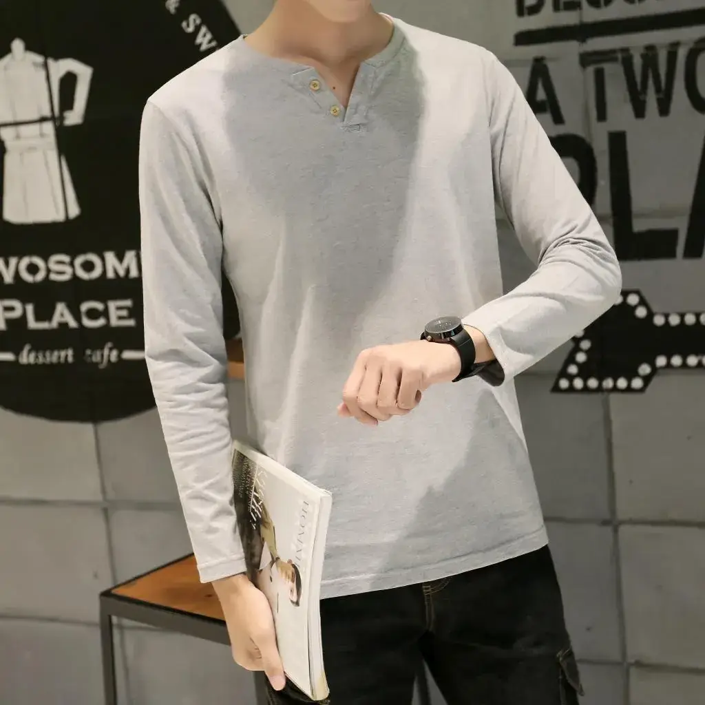 Men Long-Sleeved Red Cotton T-Shirt — feature 25