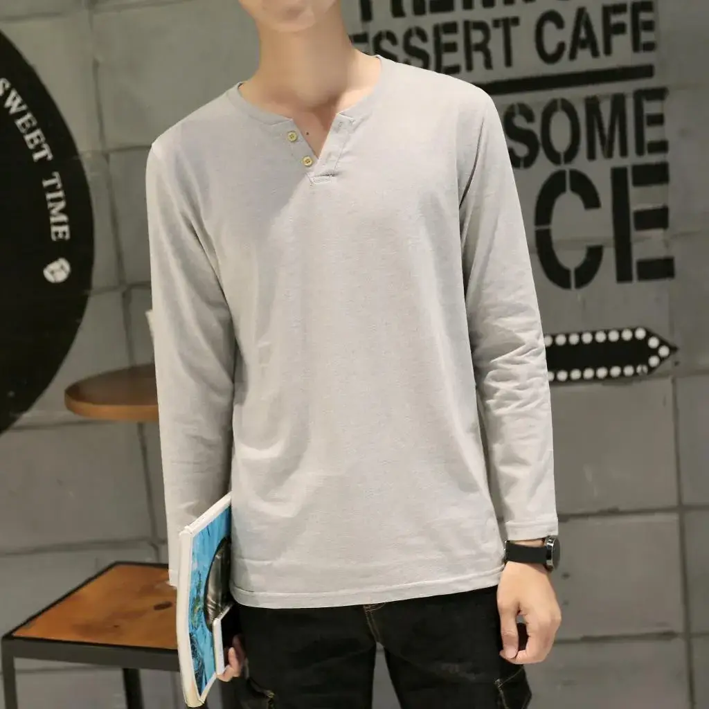 Men Long-Sleeved Red Cotton T-Shirt — feature 27