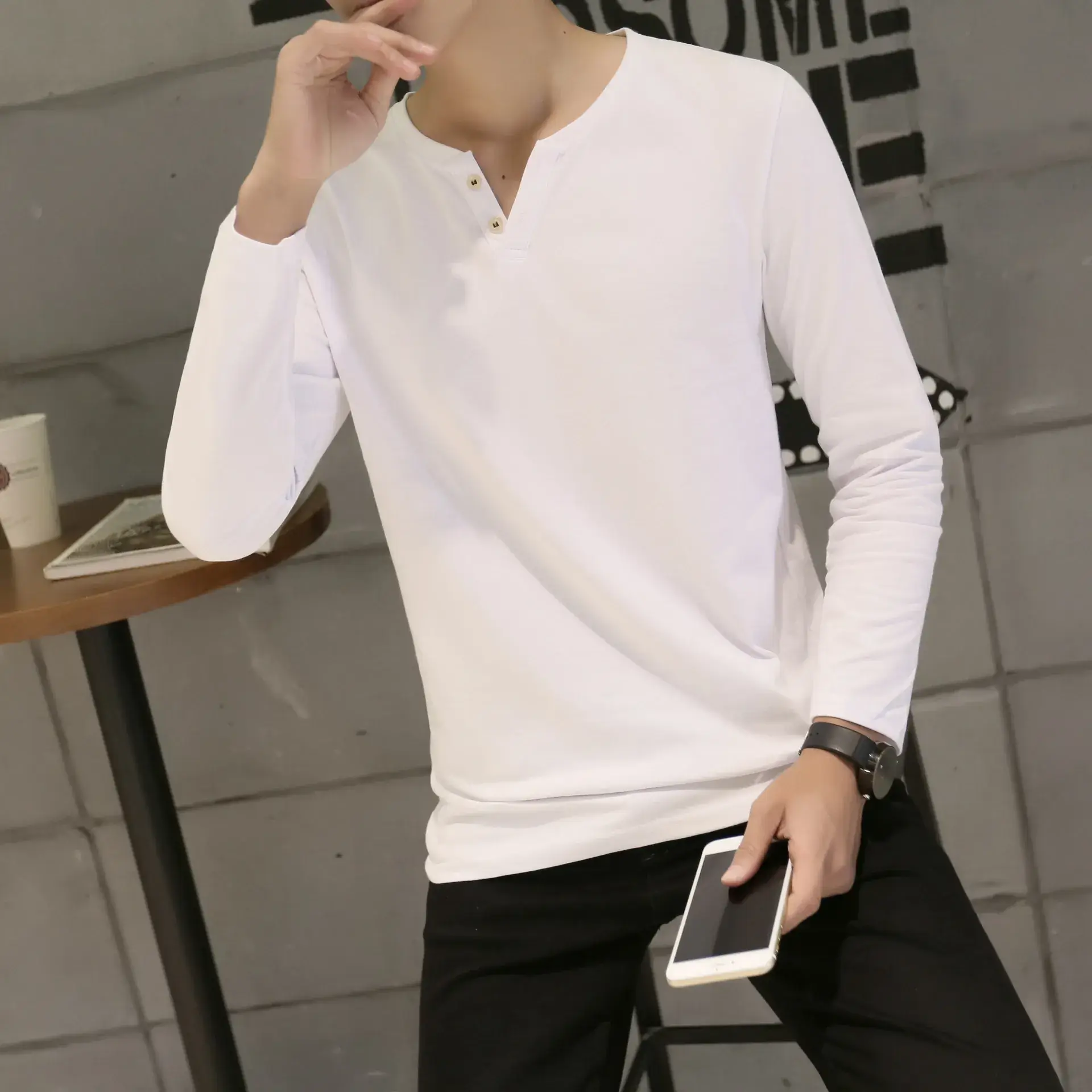 Men Long-Sleeved Red Cotton T-Shirt — feature 29