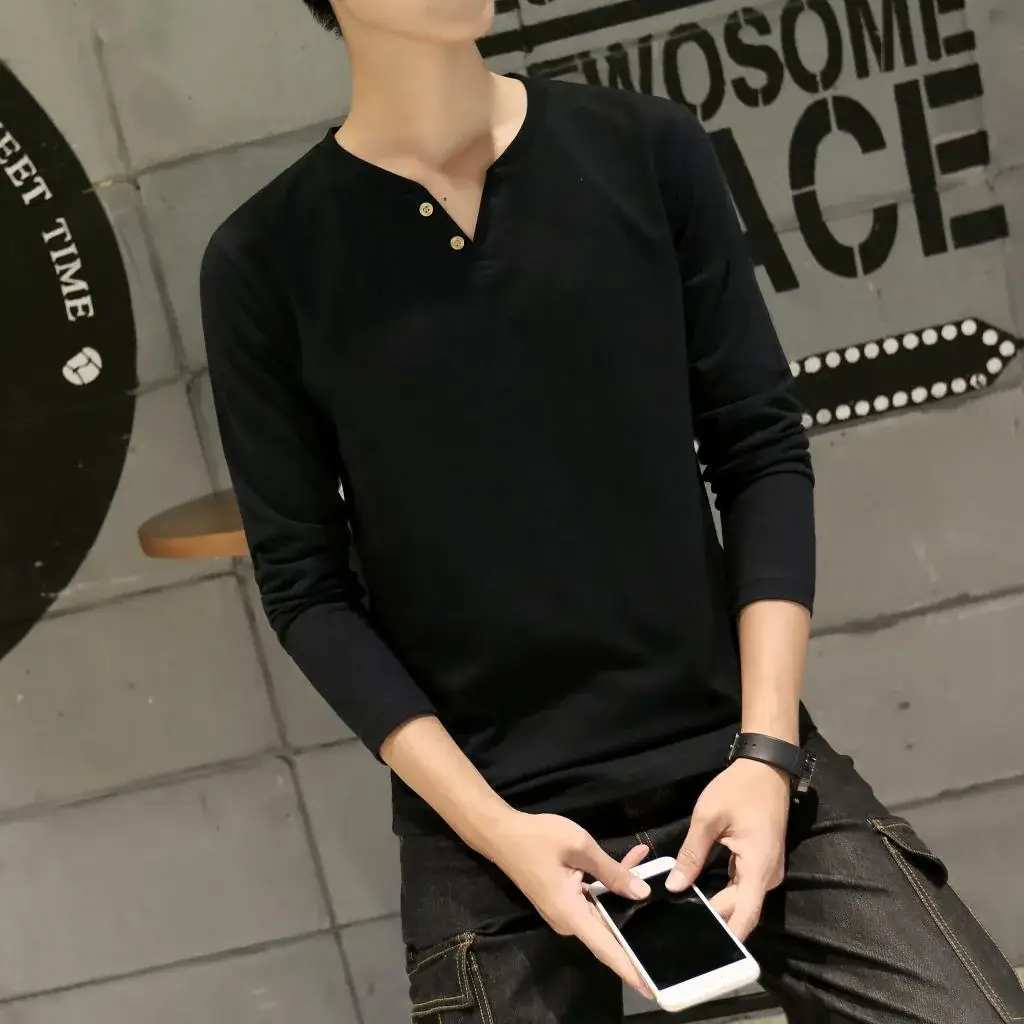 Men Long-Sleeved Red Cotton T-Shirt — feature 3