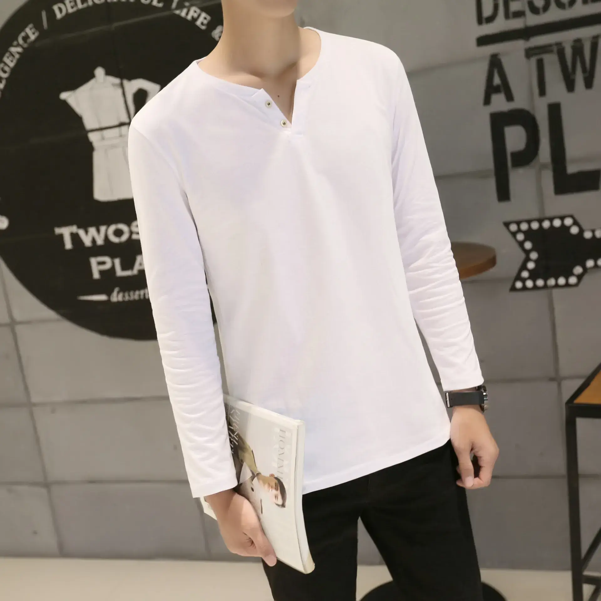 Men Long-Sleeved Red Cotton T-Shirt — feature 32