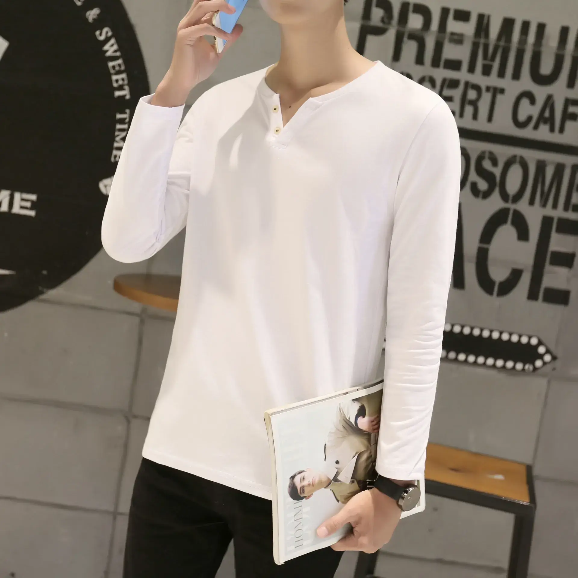 Men Long-Sleeved Red Cotton T-Shirt — feature 34