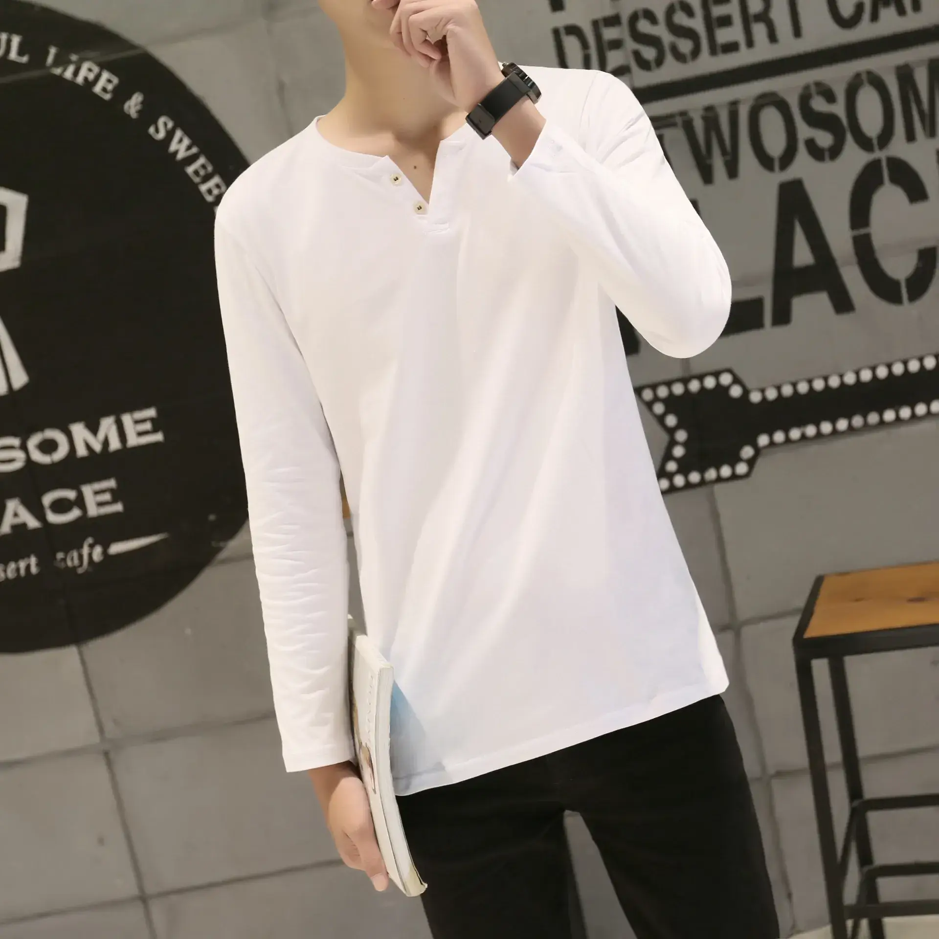 Men Long-Sleeved Red Cotton T-Shirt — feature 35