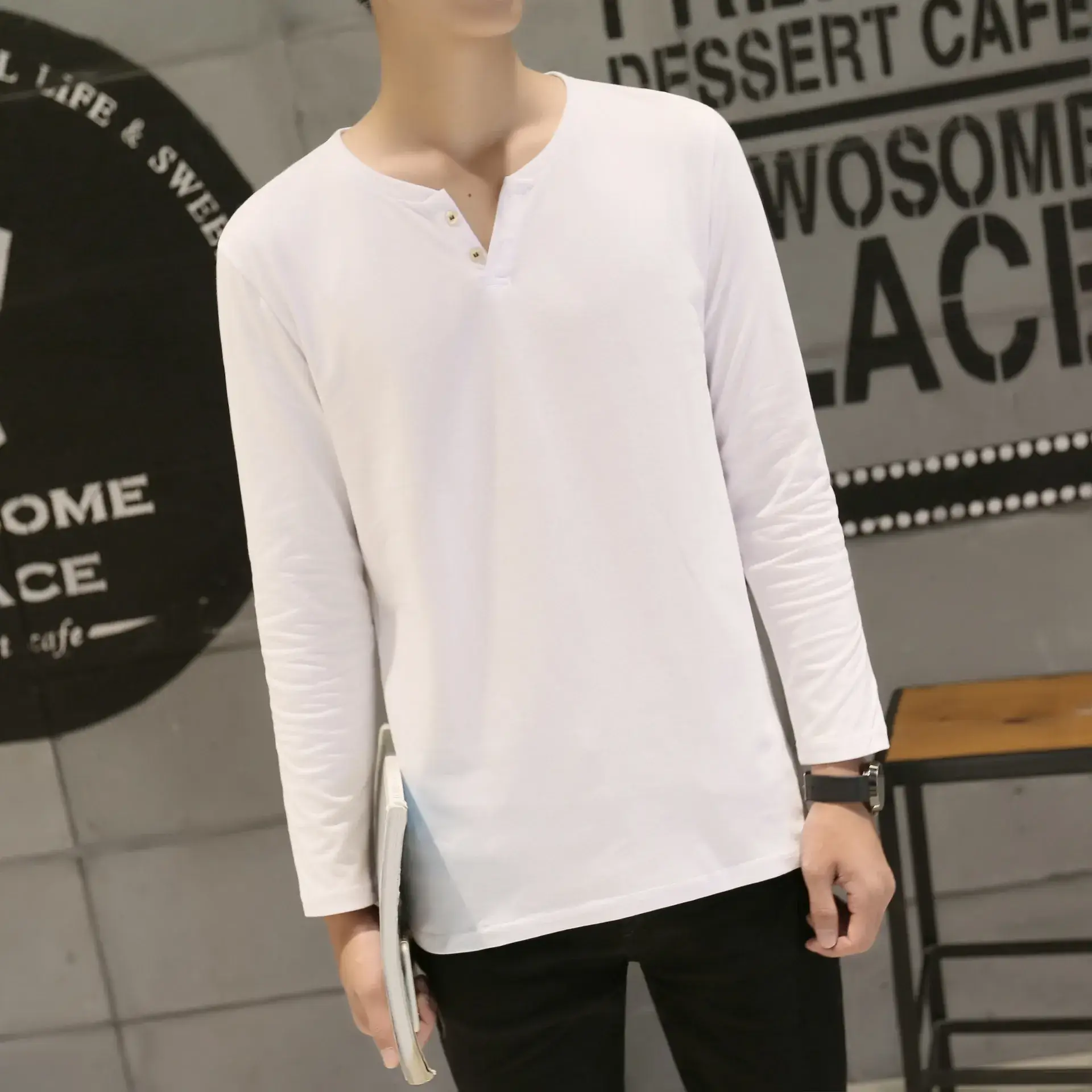 Men Long-Sleeved Red Cotton T-Shirt — feature 36