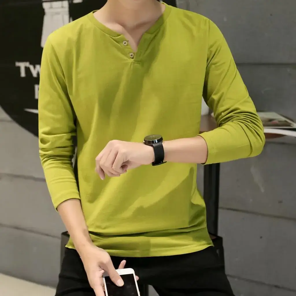 Men Long-Sleeved Red Cotton T-Shirt — feature 38