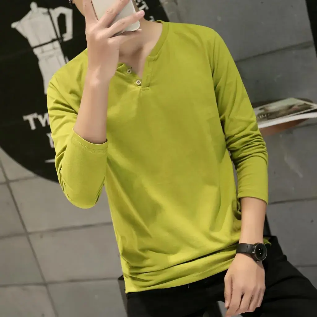 Men Long-Sleeved Red Cotton T-Shirt — feature 39