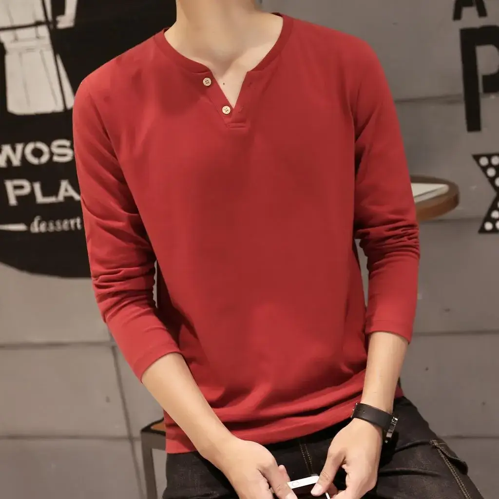 Men Long-Sleeved Red Cotton T-Shirt — feature 49