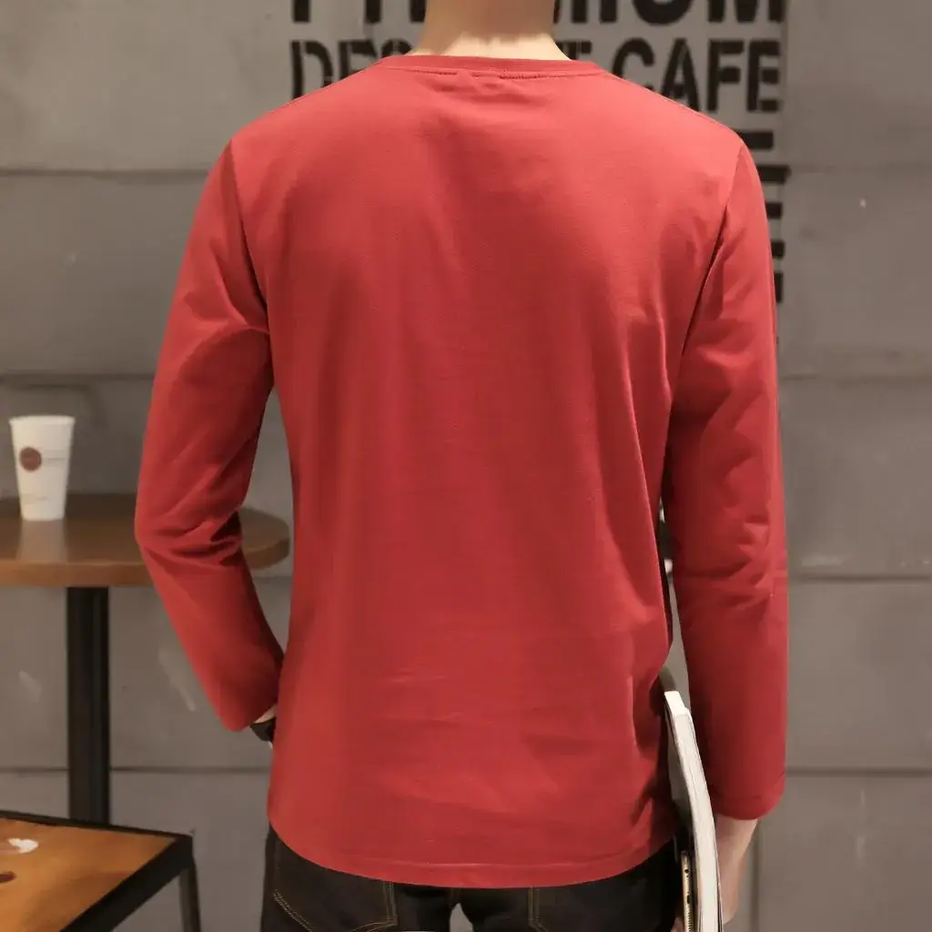 Men Long-Sleeved Red Cotton T-Shirt — feature 50