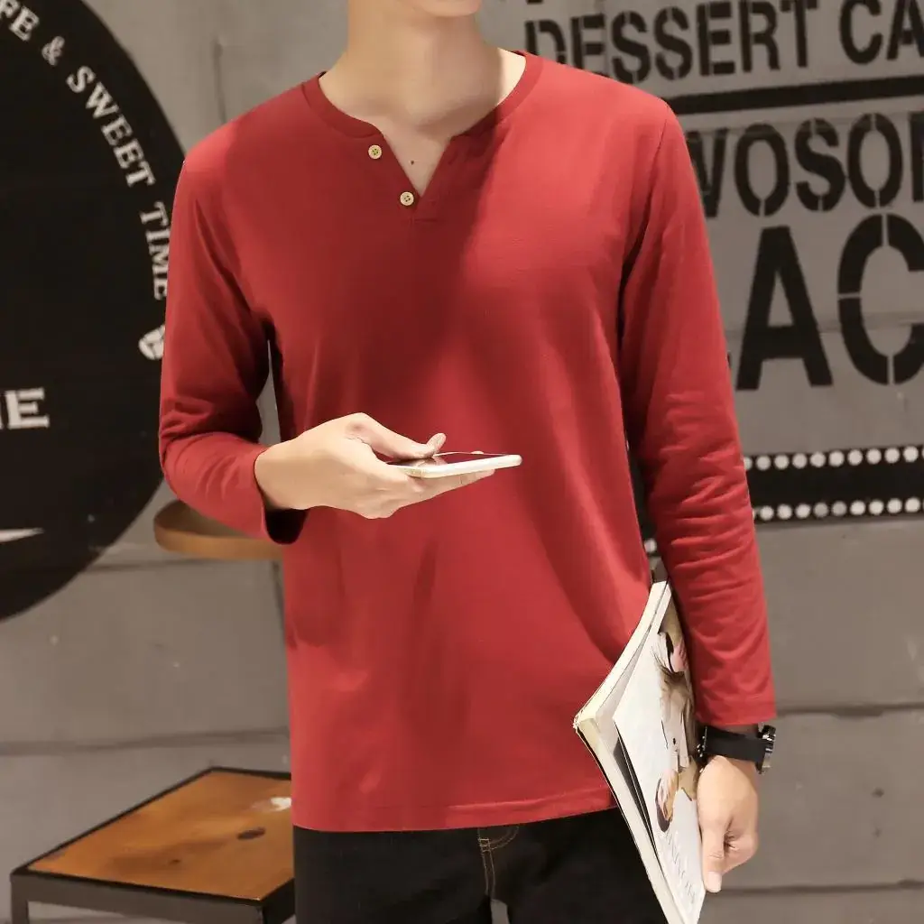 Men Long-Sleeved Red Cotton T-Shirt — feature 52