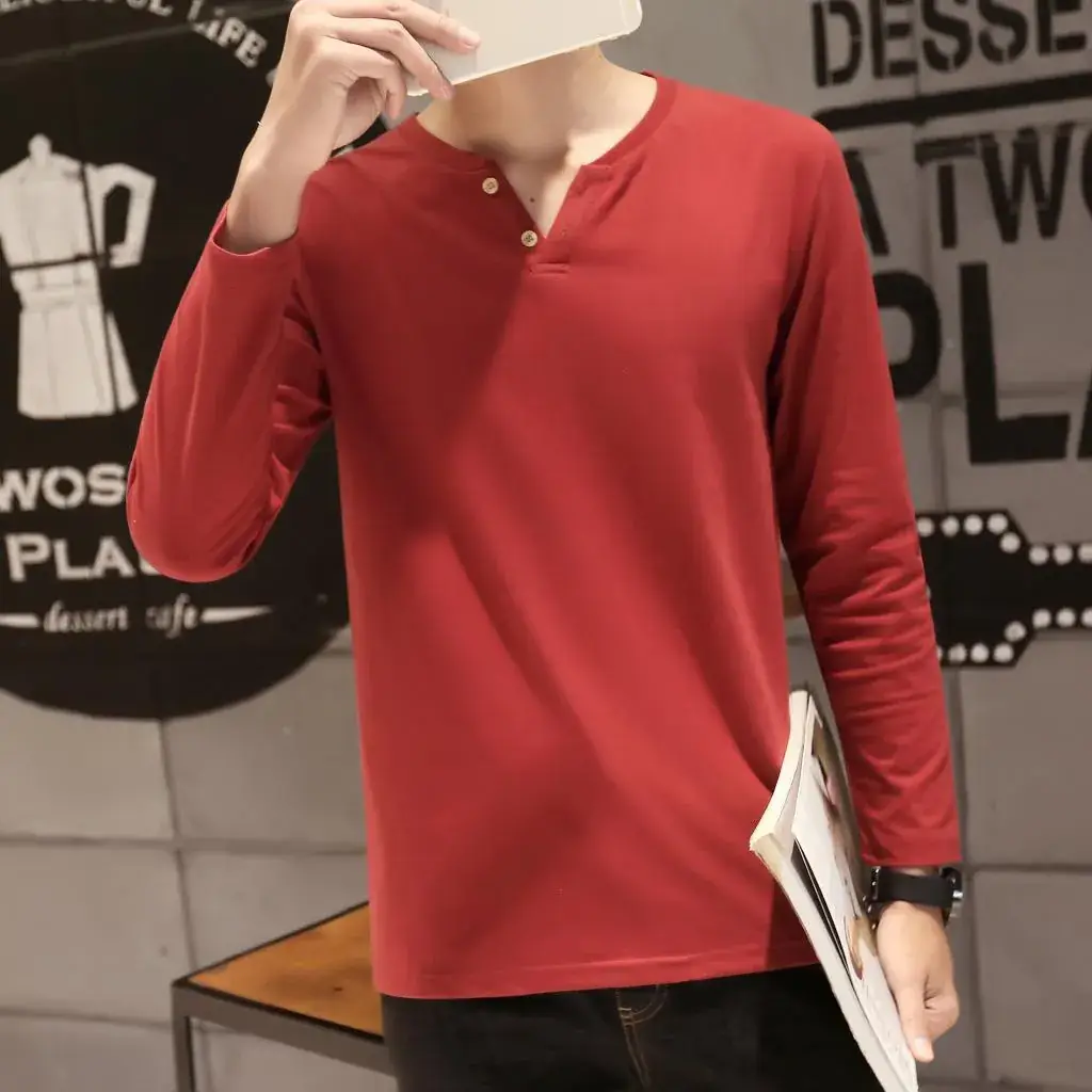 Men Long-Sleeved Red Cotton T-Shirt — feature 53