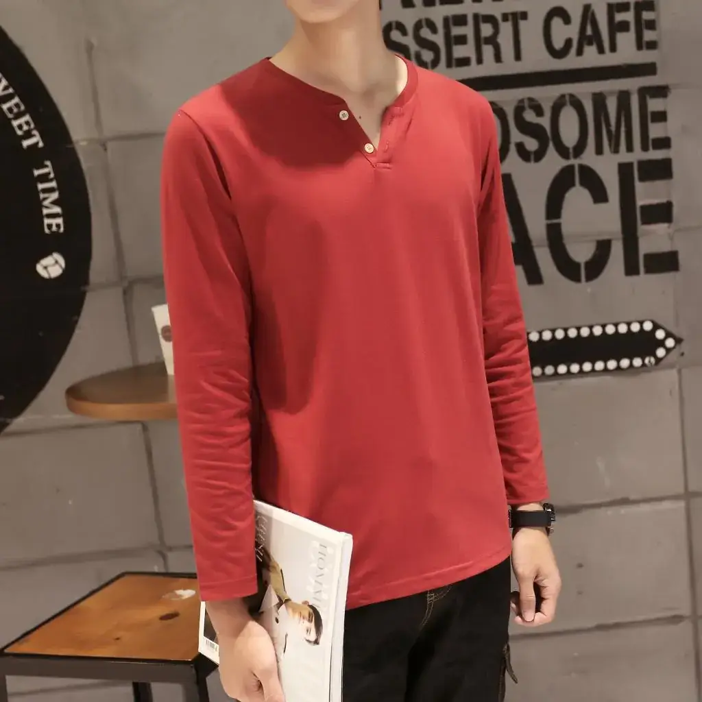 Men Long-Sleeved Red Cotton T-Shirt — feature 54