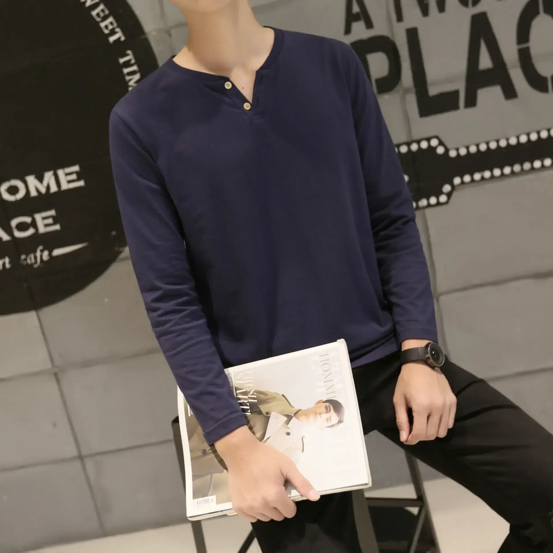 Men Long-Sleeved Red Cotton T-Shirt — feature 57