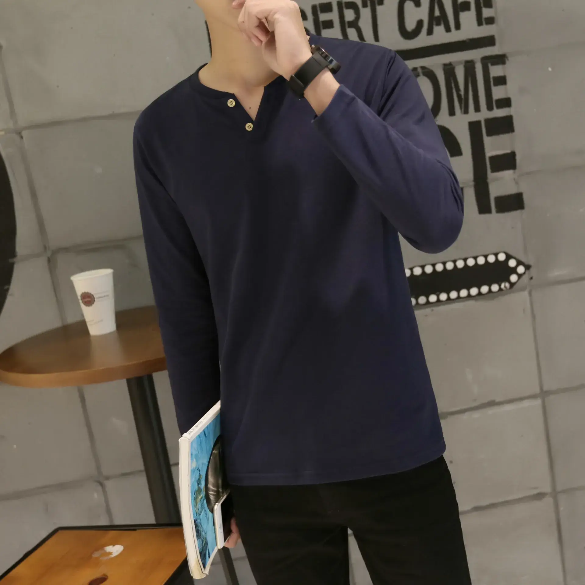 Men Long-Sleeved Red Cotton T-Shirt — feature 58