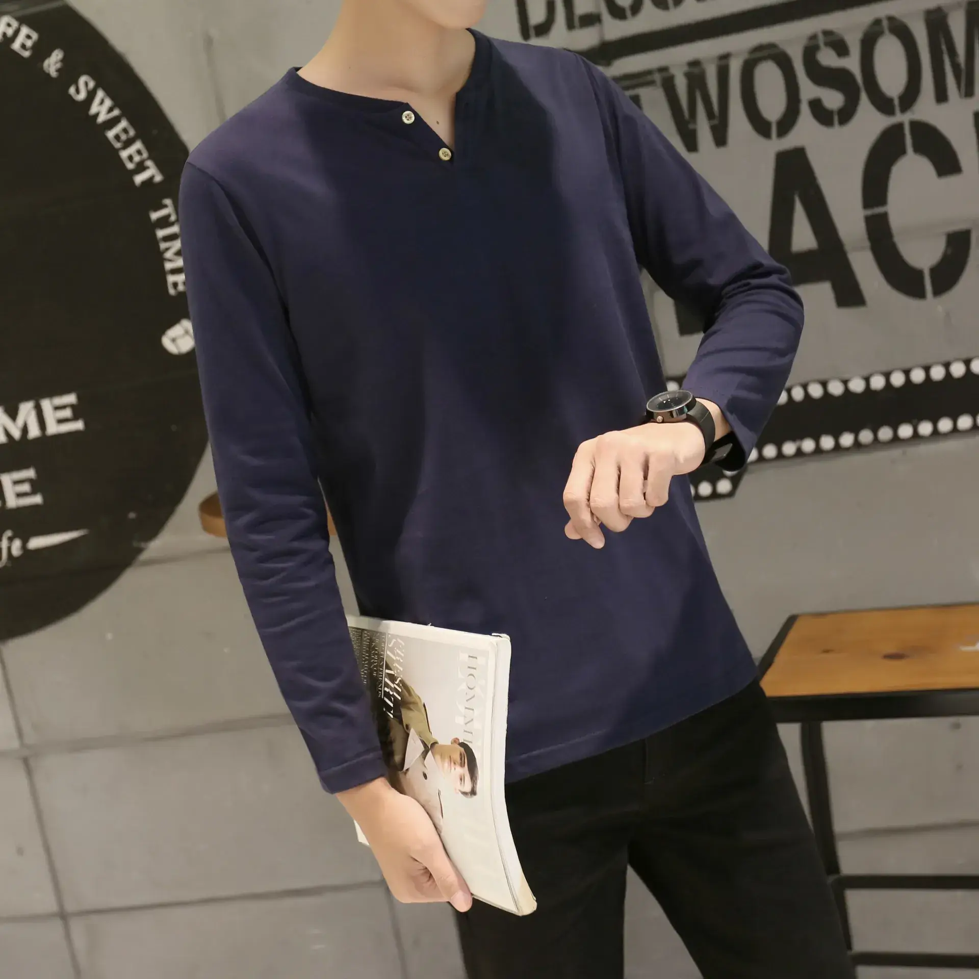 Men Long-Sleeved Red Cotton T-Shirt — feature 61