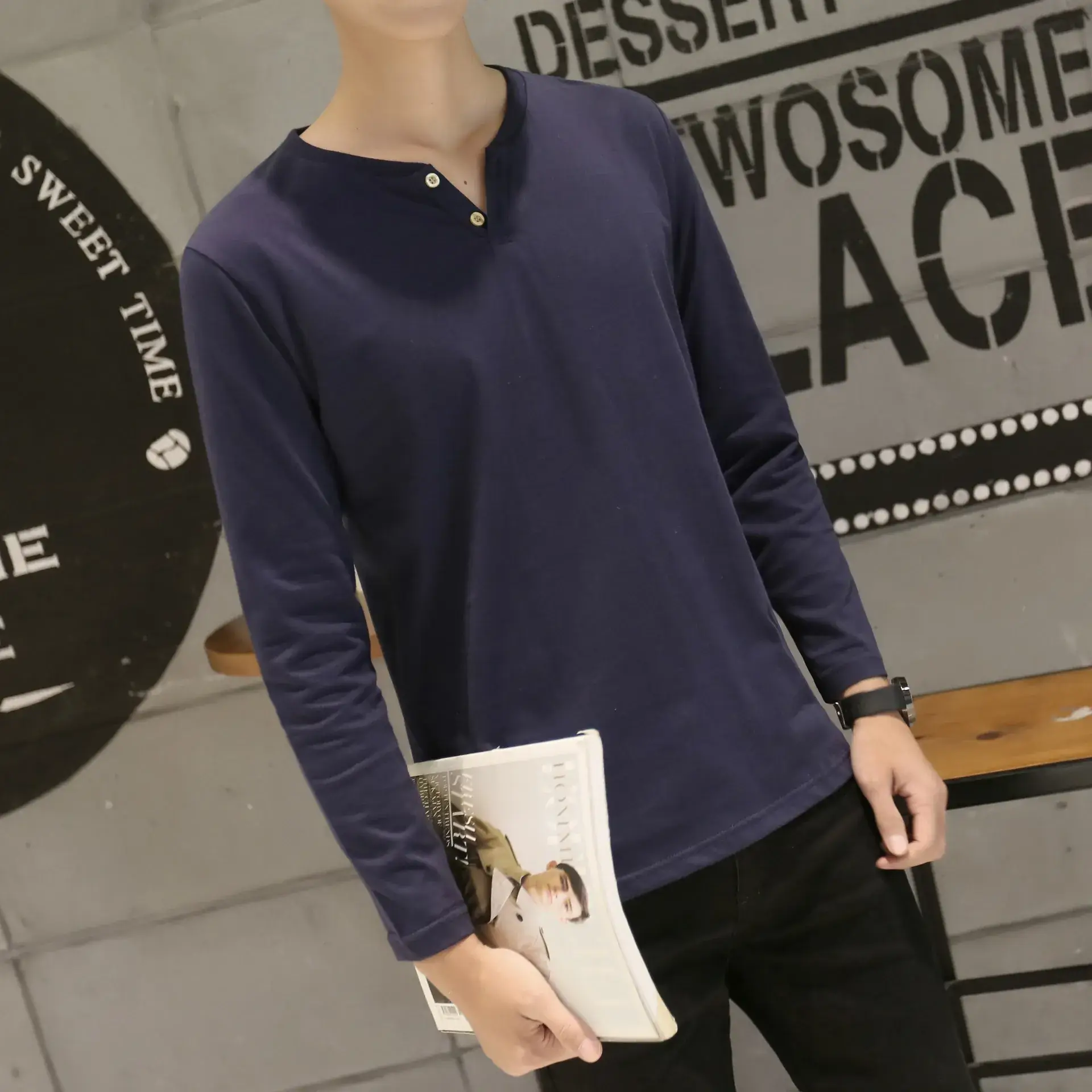 Men Long-Sleeved Red Cotton T-Shirt — feature 62