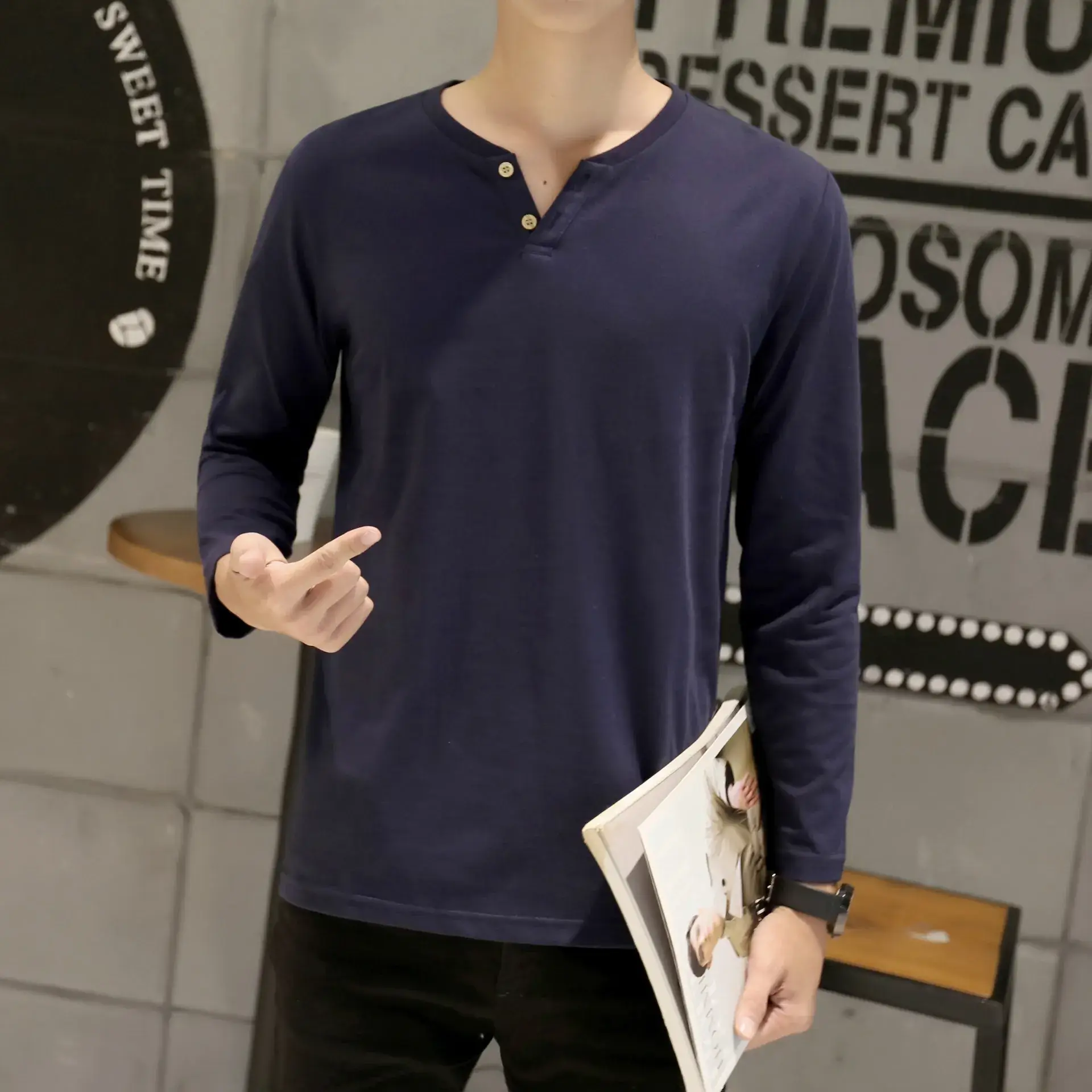 Men Long-Sleeved Red Cotton T-Shirt — feature 64
