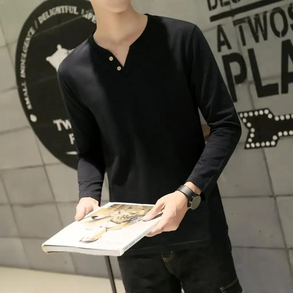 Men Long-Sleeved Red Cotton T-Shirt — feature 8