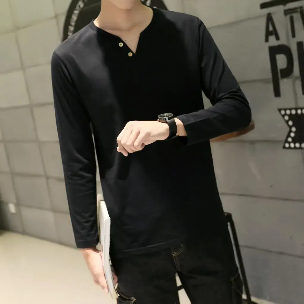 Men Long-Sleeved Red Cotton T-Shirt — feature 9