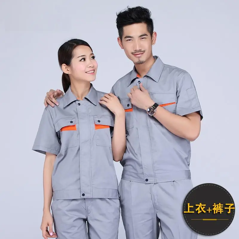 Men Women Summer Work Suit Beige Polyester Cotton Short Sleeve - Image 6