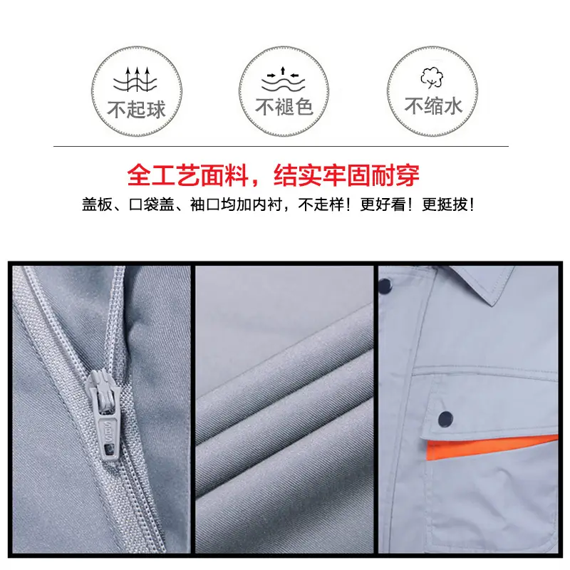 Men Women Summer Work Suit Beige Polyester Cotton Short Sleeve - Image 7