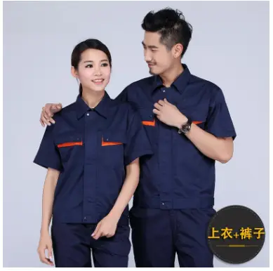 Men Women Summer Work Suit Beige Polyester Cotton Short Sleeve - Image 3