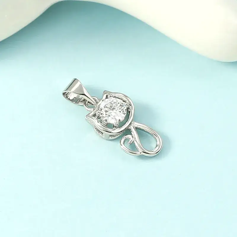 Kitten Diamond Necklace Silver Women's Pendant - Image 2