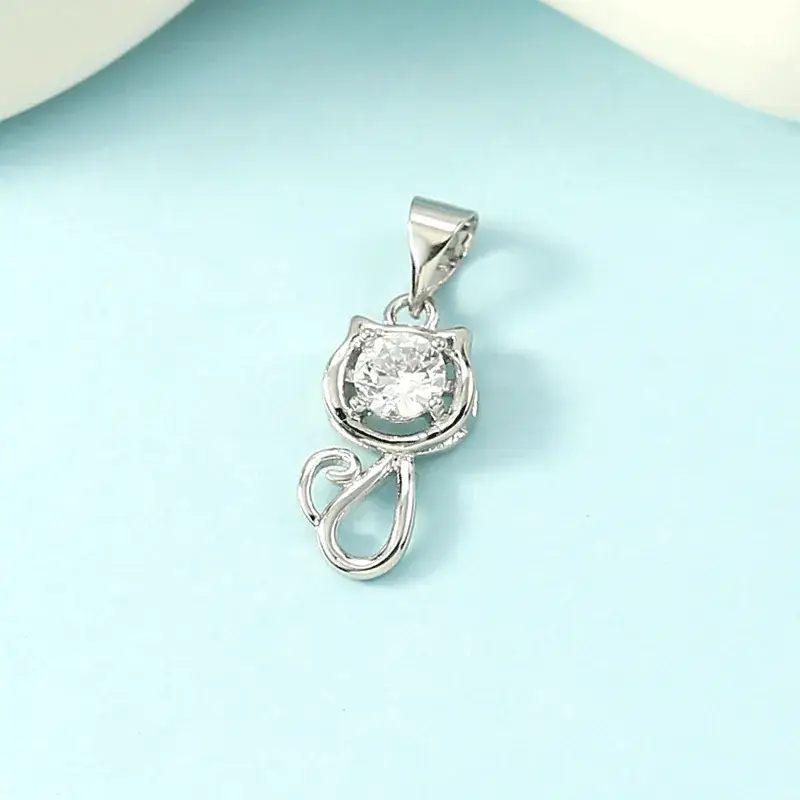 Kitten Diamond Necklace Silver Women's Pendant - Image 3