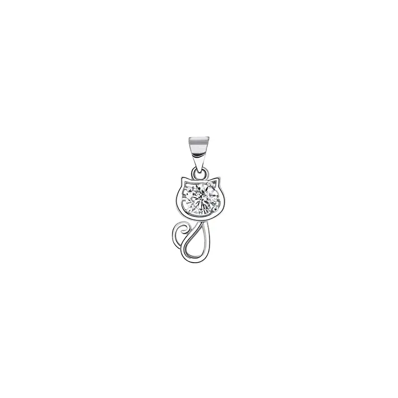 Kitten Diamond Necklace Silver Women's Pendant - Image 5