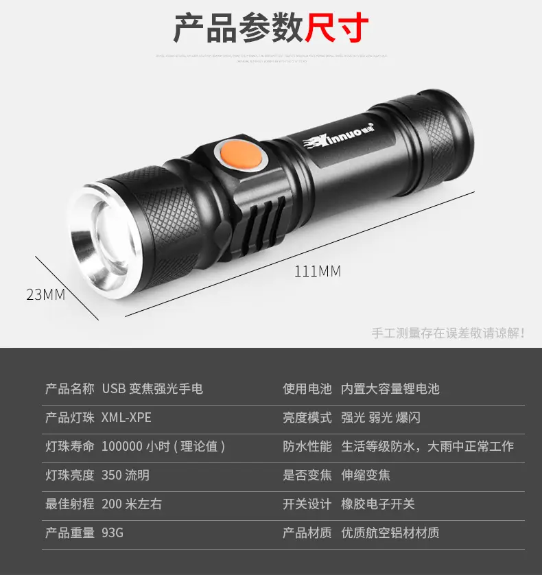 Yinnuo USB Rechargeable LED Flashlight 94G — feature 11