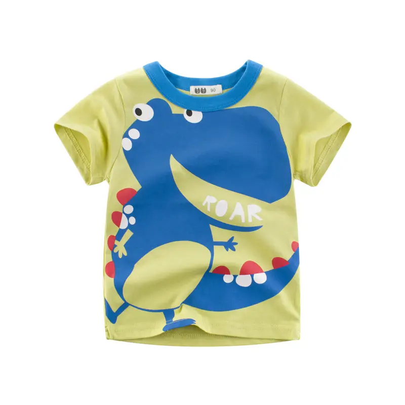 Kids Cartoon T-Shirt Blue Yellow Round Neck Short Sleeve