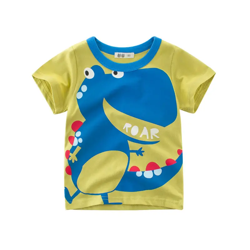 Kids Cartoon T-Shirt Blue Yellow Round Neck Short Sleeve