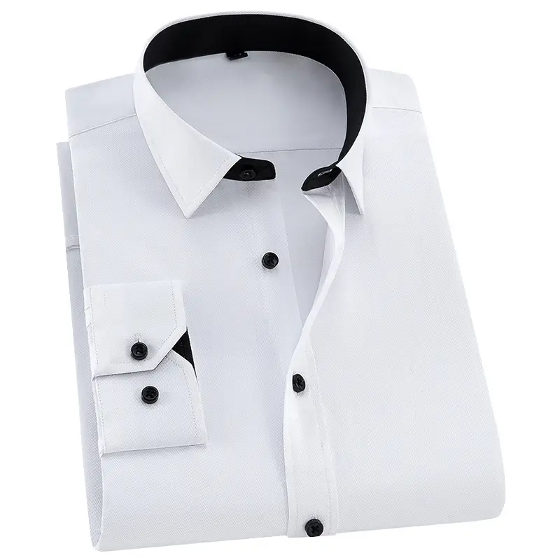 Plus Size Men White Slim Fit Shirt with Embroidered Logo
