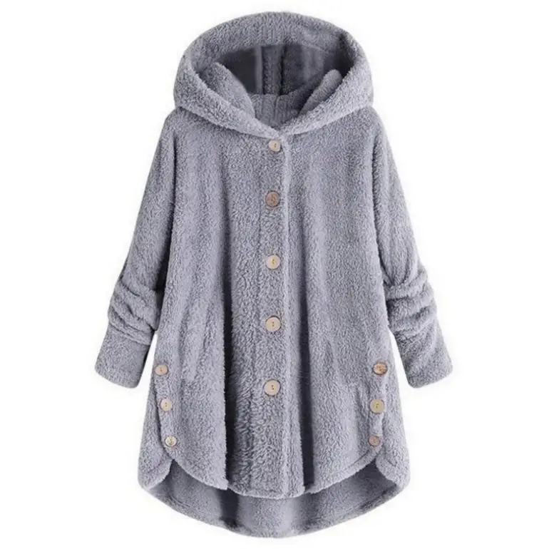 Women's Grey Hooded Button Coat 2025 Winter - Image 13