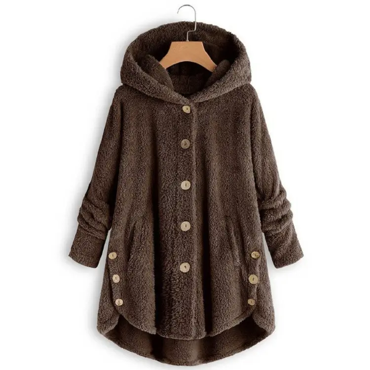 Women's Grey Hooded Button Coat 2025 Winter - Image 14