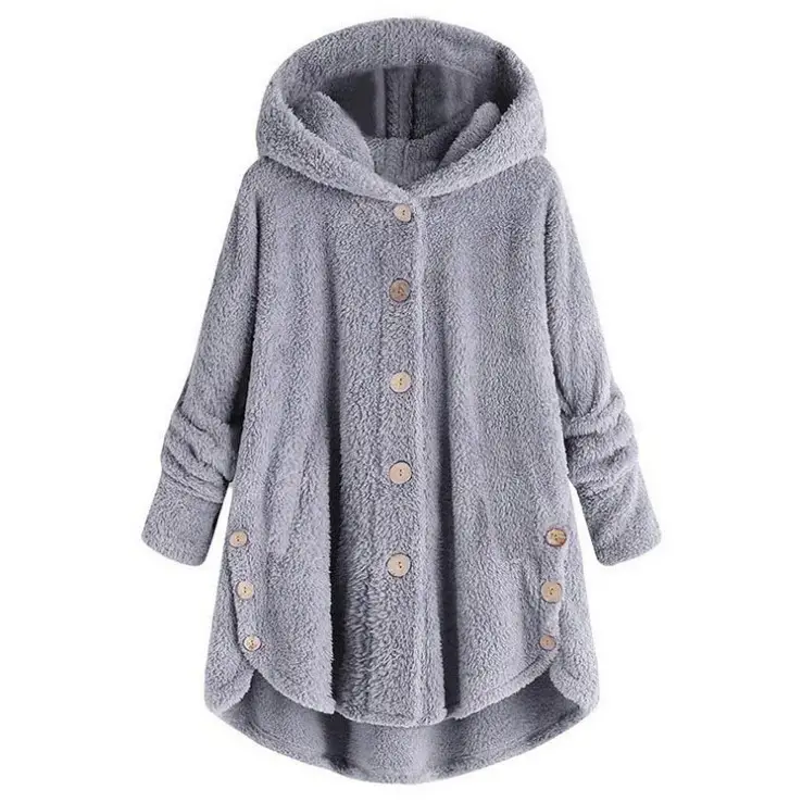 Women's Grey Hooded Button Coat 2025 Winter — feature 9
