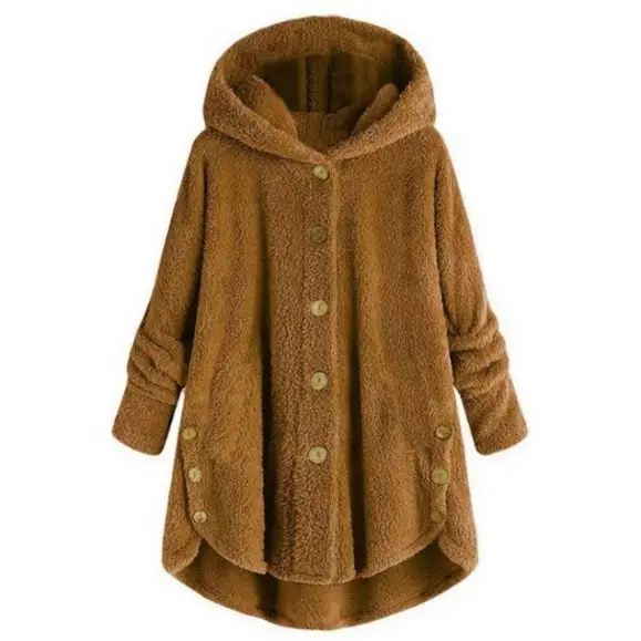 Women's Grey Hooded Button Coat 2025 Winter - Image 5