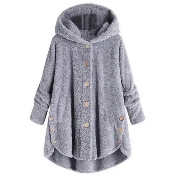 Women's Grey Hooded Button Coat 2025 Winter - Image 6