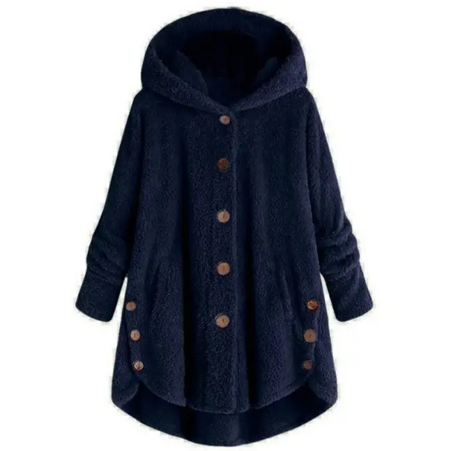 Women's Grey Hooded Button Coat 2025 Winter - Image 7