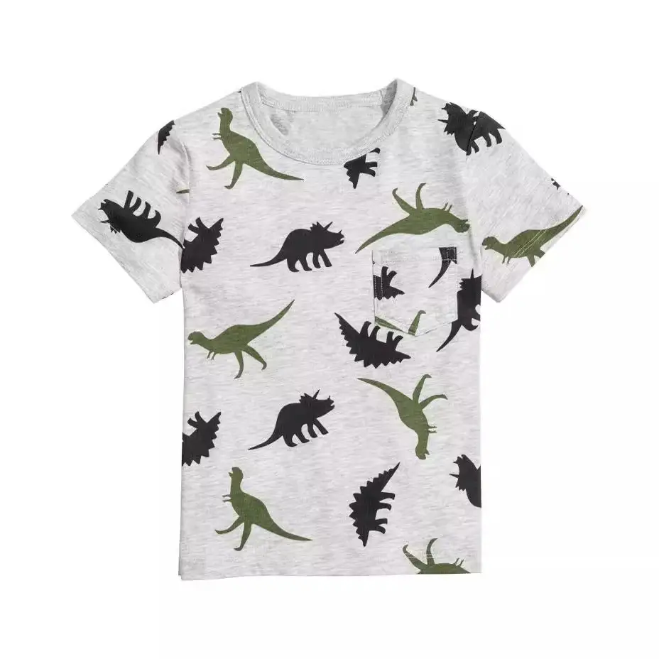 Summer Dino Print Boys T-Shirt White Short Sleeve