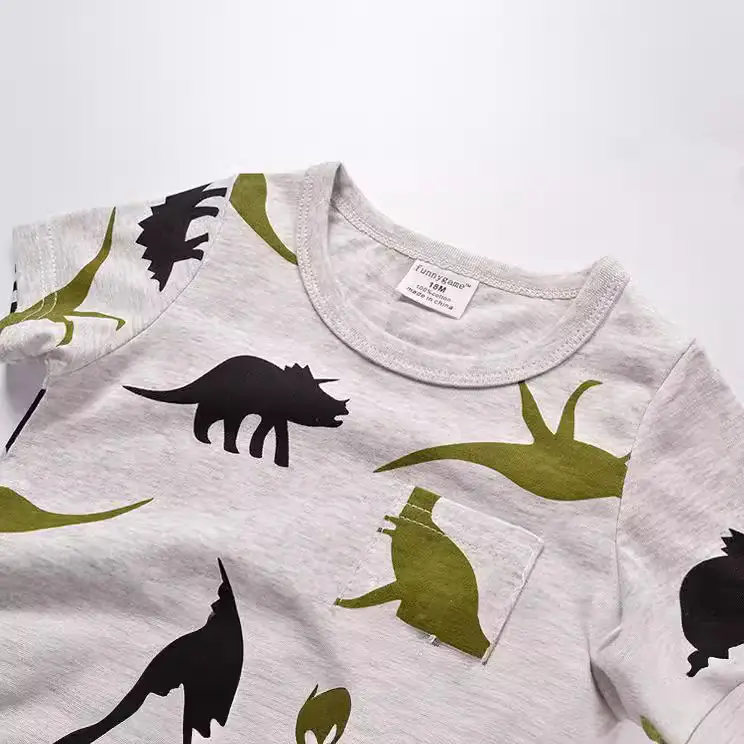 Summer Dino Print Boys T-Shirt White Short Sleeve