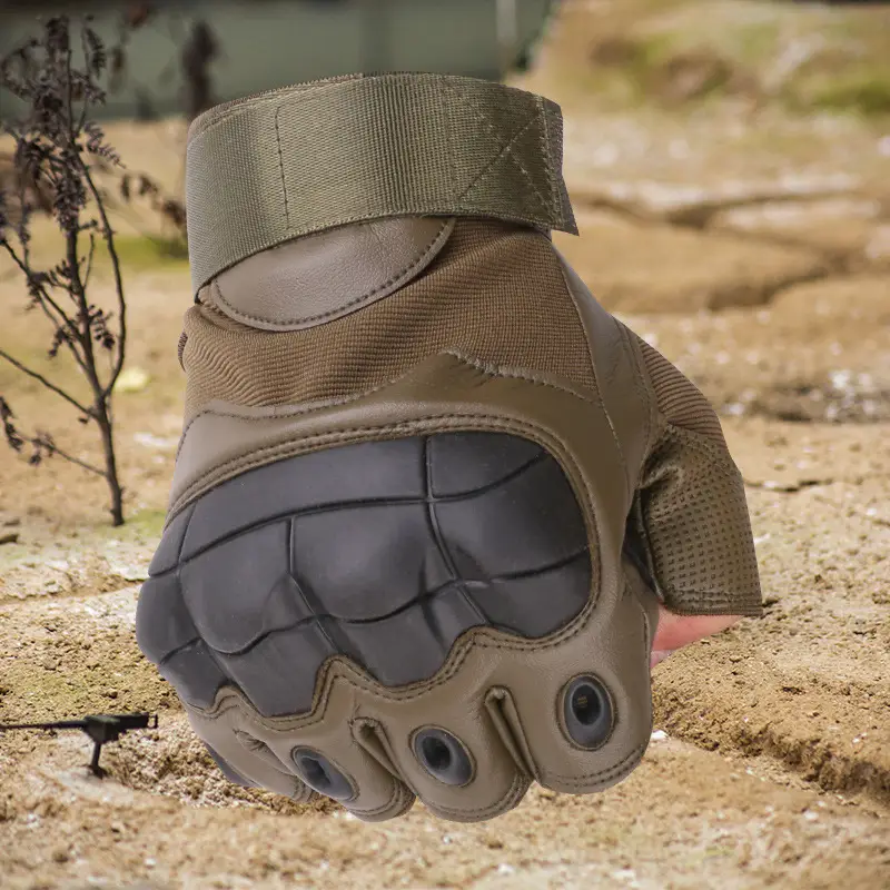 Outdoor Tactical Half-Finger Gloves Black Leather Motorcycle - Image 25
