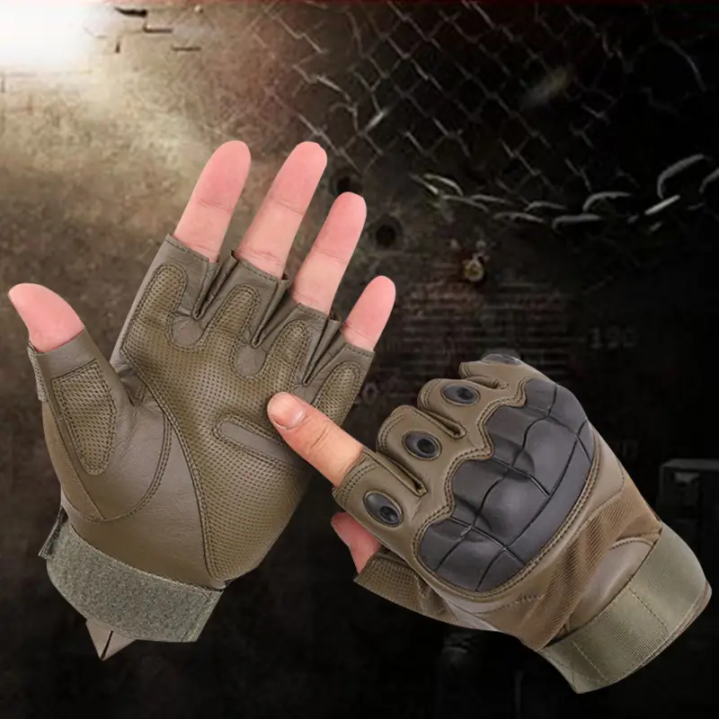 Outdoor Tactical Half-Finger Gloves Black Leather Motorcycle - Image 26