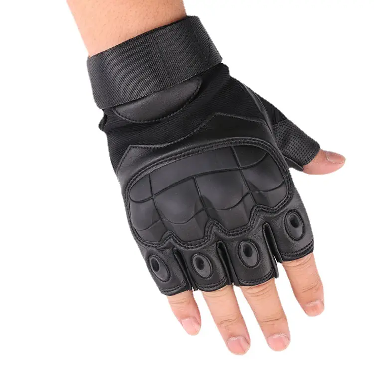 Outdoor Tactical Half-Finger Gloves Black Leather Motorcycle - Image 27