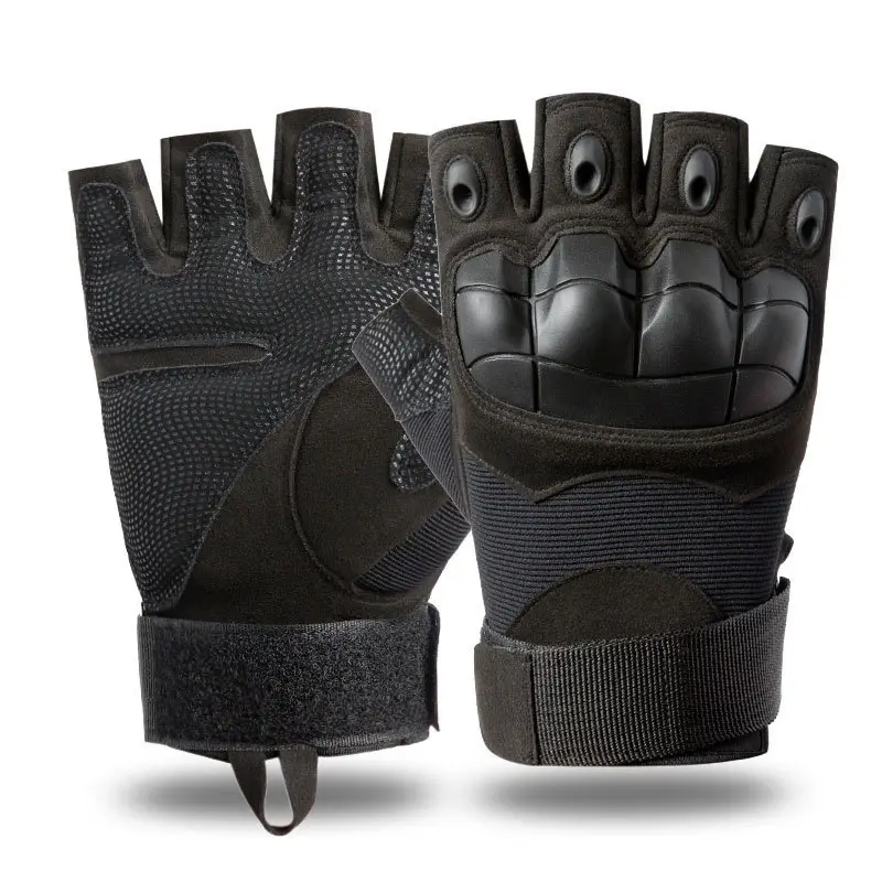 Outdoor Tactical Half-Finger Gloves Black Leather Motorcycle - Image 19