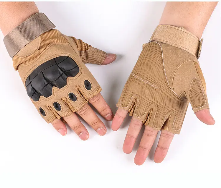 Outdoor Tactical Half-Finger Gloves Black Leather Motorcycle - Image 3