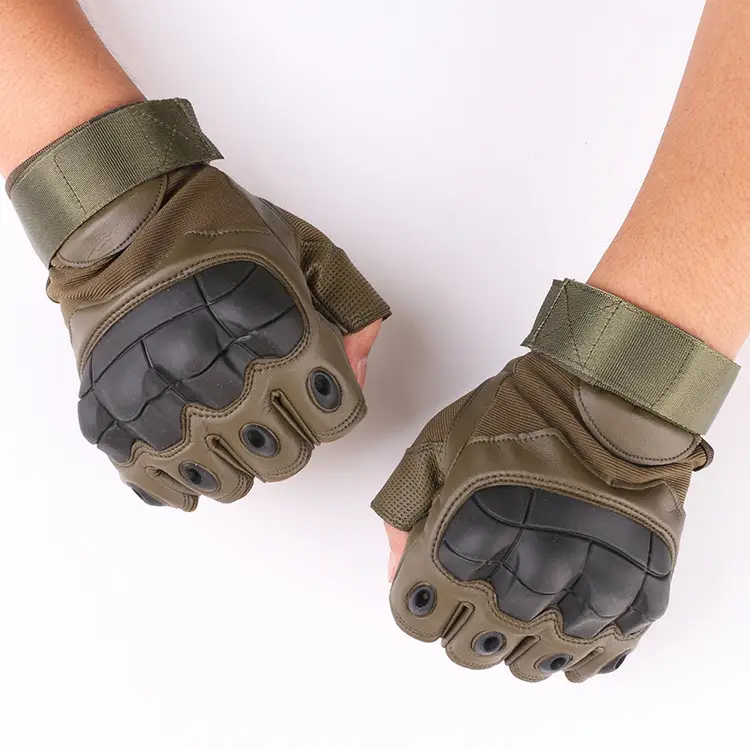 Outdoor Tactical Half-Finger Gloves Black Leather Motorcycle - Image 7
