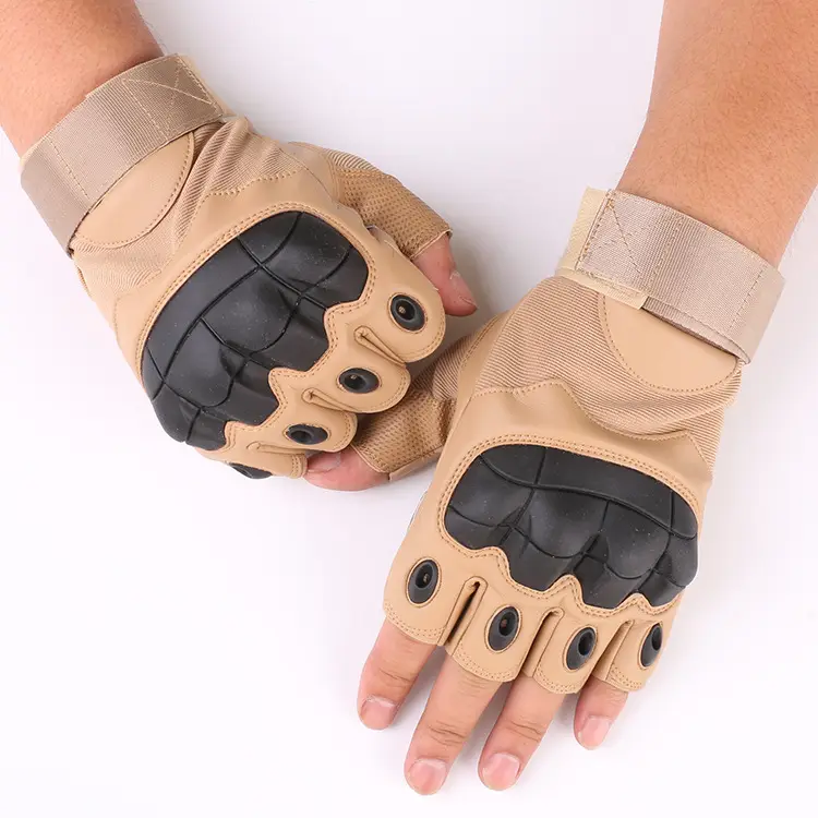 Outdoor Tactical Half-Finger Gloves Black Leather Motorcycle - Image 8