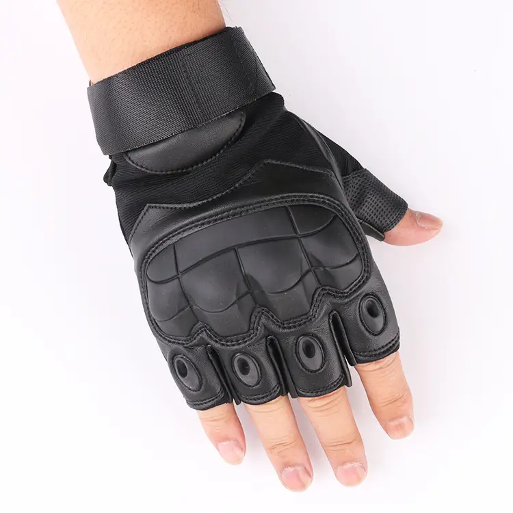 Outdoor Tactical Half-Finger Gloves Black Leather Motorcycle - Image 9